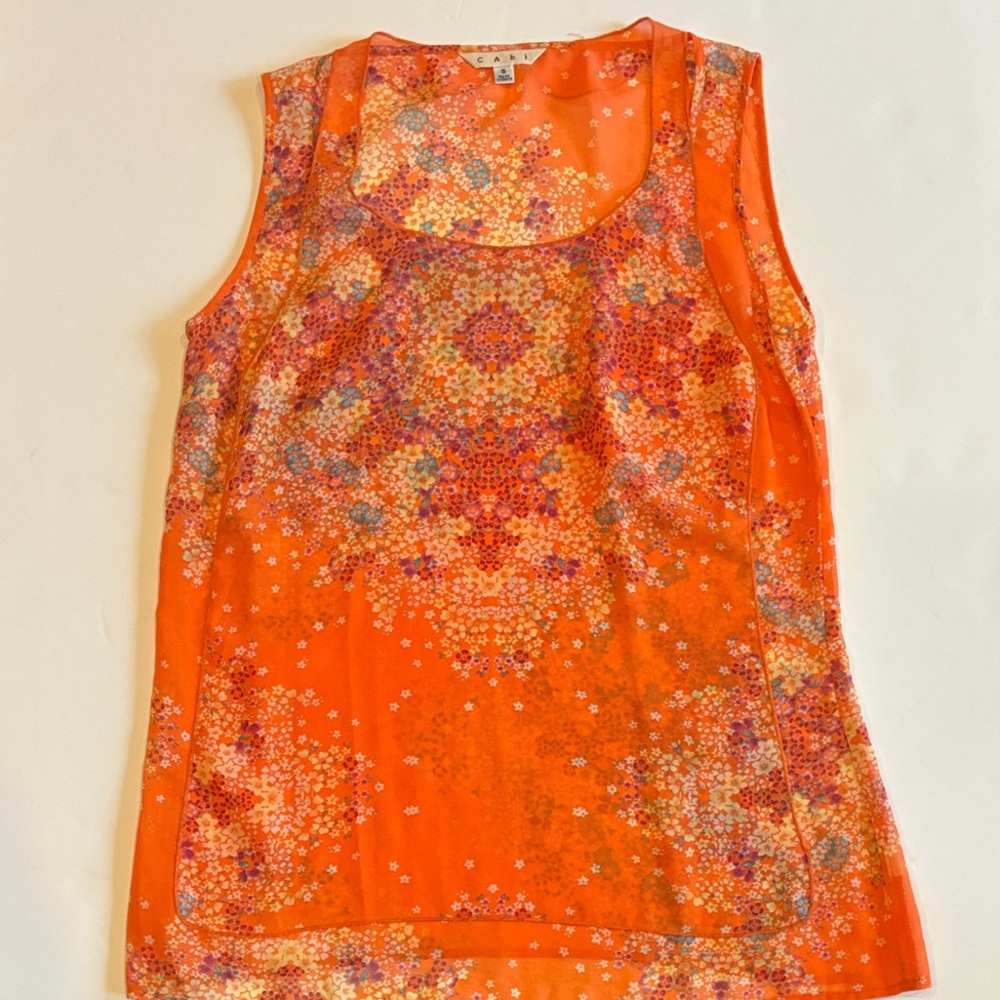 CAbi Orange Floral Sleeveless Blouse
